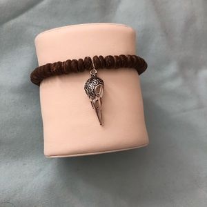 Crow Skull & Petrofied Wood Spiritual Bead Bracelet